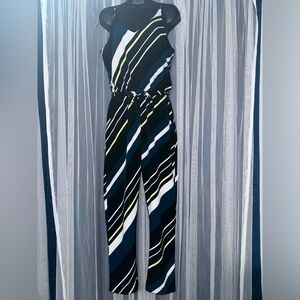 Striped Topshop Jumpsuit, Size 6, blue, black, white, and yellow